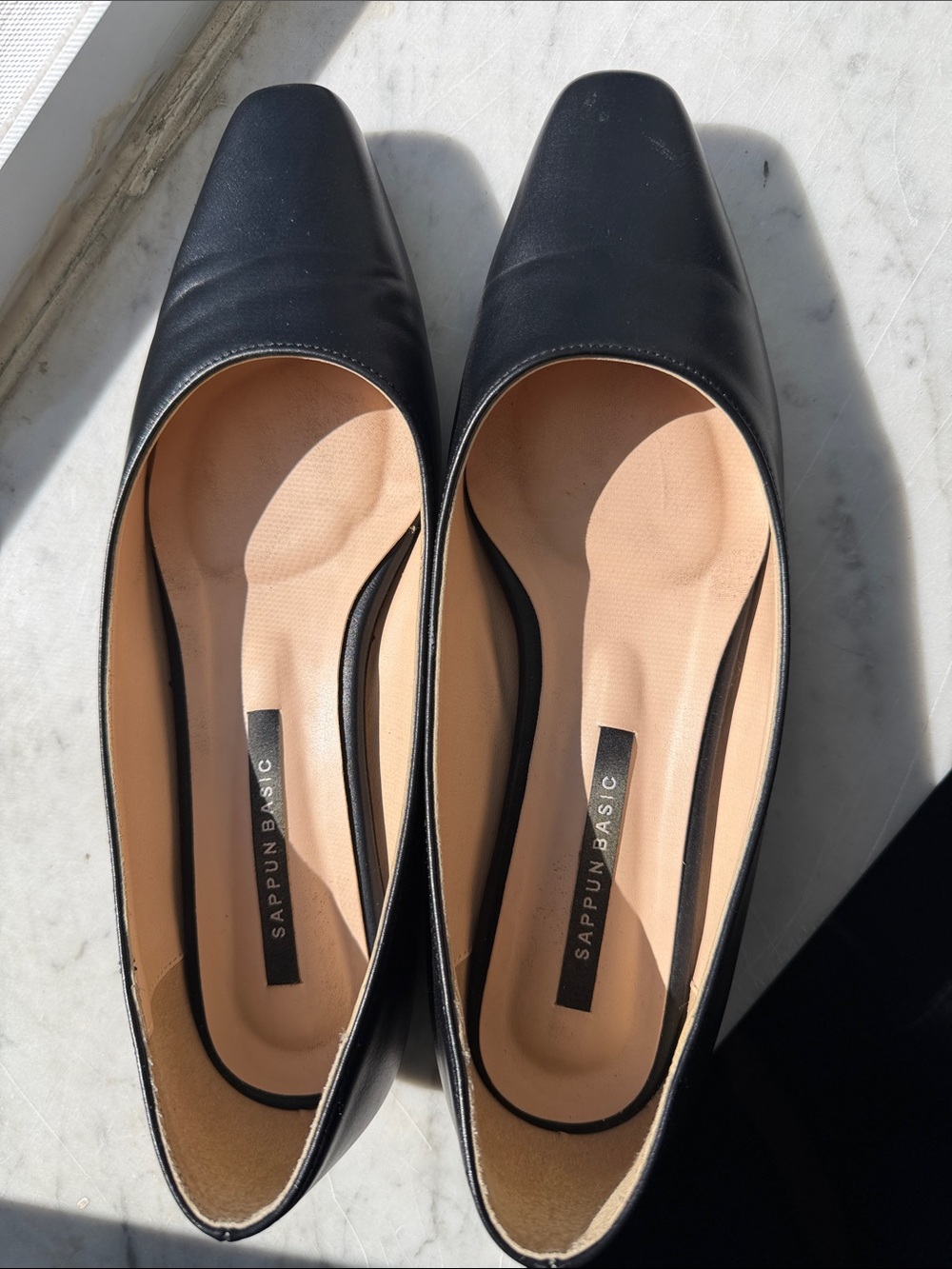 Sappun Basic Black Square-Toe Ballet Flats